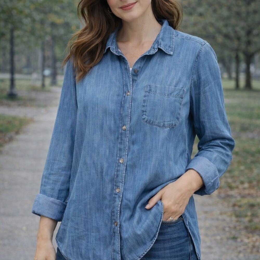 Bella Dahl size M Light Blue Chambray Denim shirt, 100% Tencel